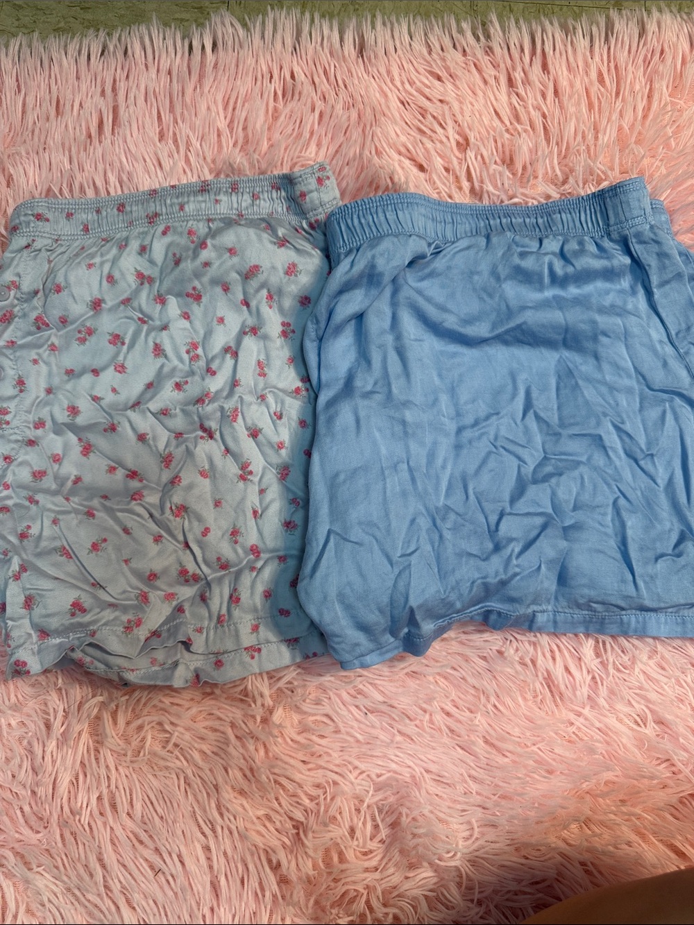 BUNDLE OF 2 Victoria's Secret Light Blue Floral and Solid Blue Pajama Shorts
